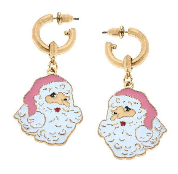 Enamel Pink Santa Earrings